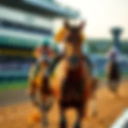 A thoroughbred horse racing on a vibrant track