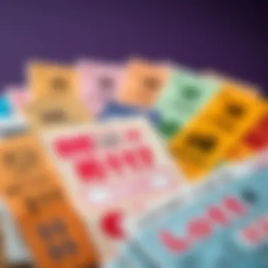 Diverse Designs of Lottery Tickets An artistic representation of lottery tickets showcasing various colors and designs.